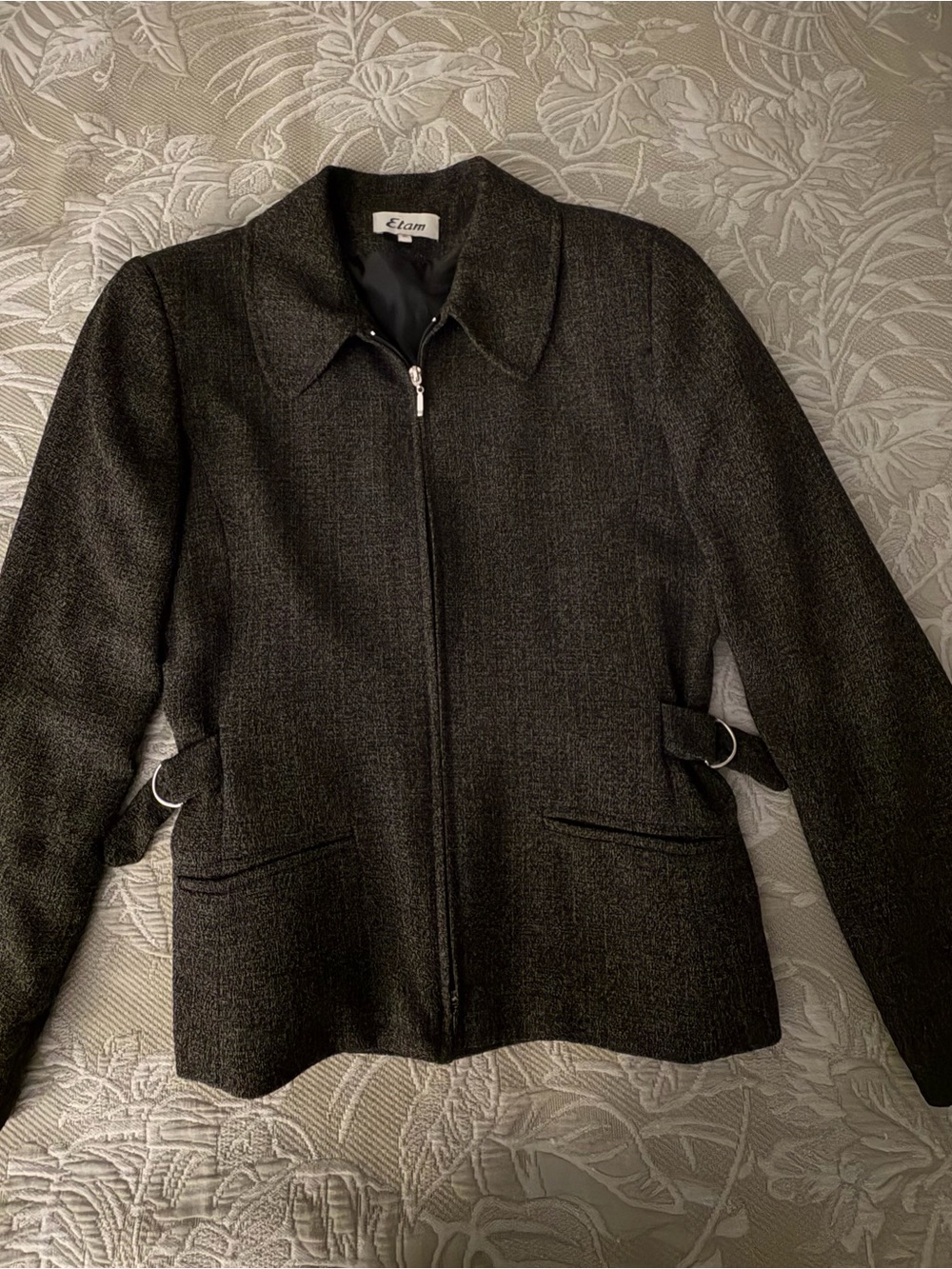 Etam Women's Charcoal Zip-Front Wool-Blend Blazer Jacket